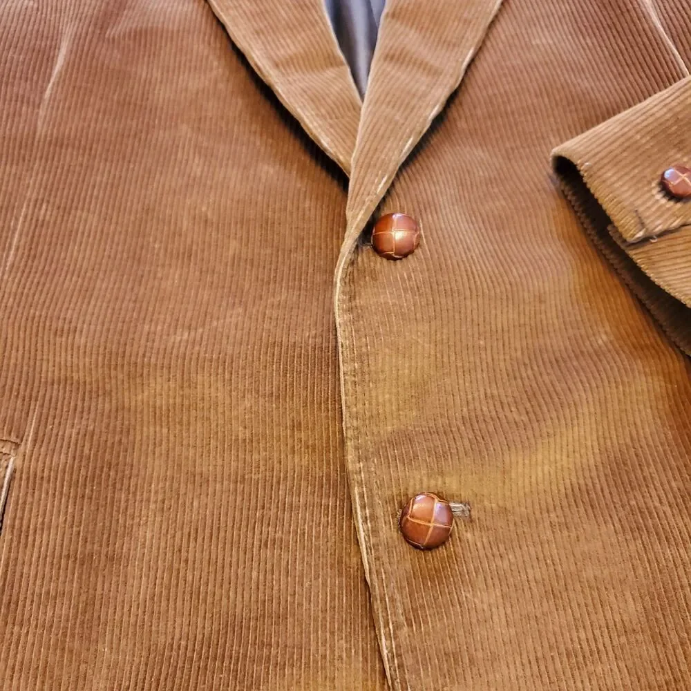 Vintage Levi's Panetela Mens Corduroy Western Blazer Honey Brown Elbow Patch 48L